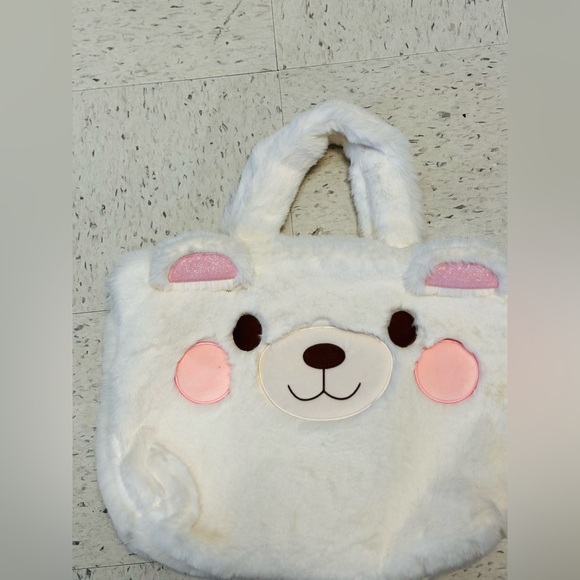 Handbags - Adorable White and Pink Bear faux fur Tote bag